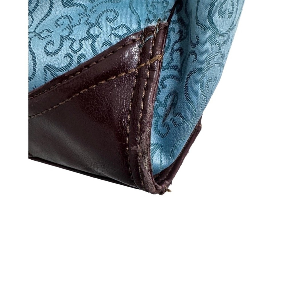 Reba Teal Dark Brown Trim Patterned Zip Sholder Bag Tote *see imperfections - Picture 13 of 15